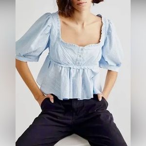 New Free People  Leave It To Me Ivory Crop Top Blouse Button Boho XS NWOT